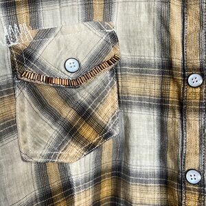 HARLEY DAVIDSON Short Sleeve Pearl Button Shirt in Gold Gray Plaid Womens 2XL